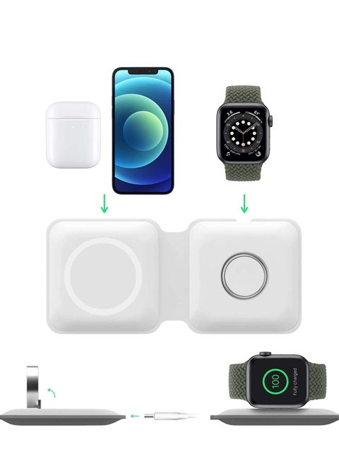 Wireless Charging Pad, Portable 2 in 1 Foldable Charging Dock Power Station for Apple Watch 7/6/5/4/3/2, Multiple Devices Wireless Charger for iPhone 13, 12, Pro, Pro Max, AirPods