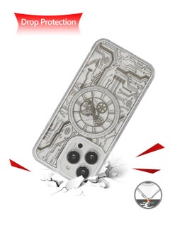 Techie Frosted Mechanical Gear Watch Pattern Case Designed for Apple iPhone 15 Pro Compatible with Magsafe – White  - Image 3