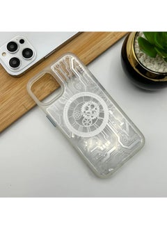 Techie Frosted Mechanical Gear Watch Pattern Case Designed for Apple iPhone 15 Pro Compatible with Magsafe – White  - Image 2