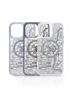 Techie Frosted Mechanical Gear Watch Pattern Case Designed for Apple iPhone 15 Pro Compatible with Magsafe – White  - Image 4