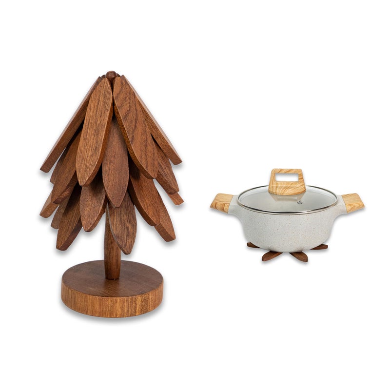 Yuoyar Trivets, Wooden Tree-Shaped sapele Wood Drink Trivets Set for Coffee Table, Kitchen Table Decor - Image 1