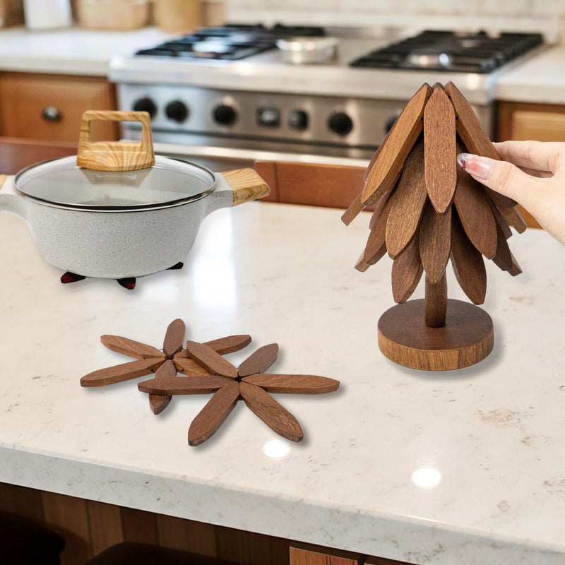 Yuoyar Trivets, Wooden Tree-Shaped sapele Wood Drink Trivets Set for Coffee Table, Kitchen Table Decor - Image 4