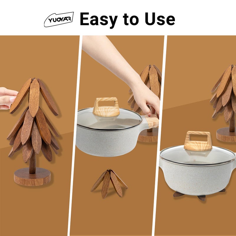 Yuoyar Trivets, Wooden Tree-Shaped sapele Wood Drink Trivets Set for Coffee Table, Kitchen Table Decor - Image 3