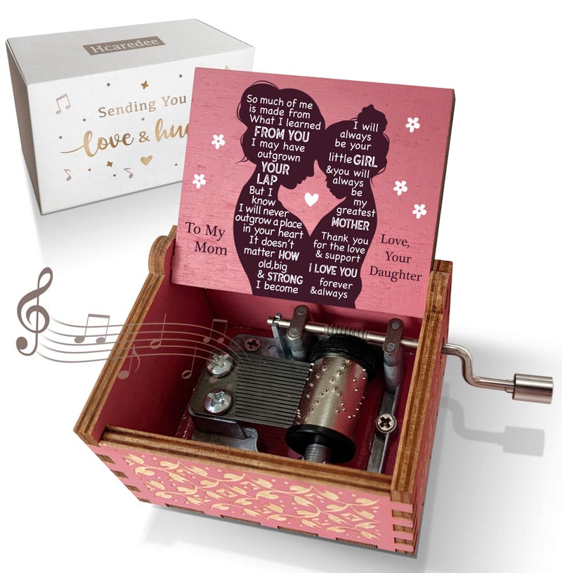 Hcaredee Music Box Gifts for Mom from Daughter,I Love You Mom Gifts You are My Sunshine Hand Crank Wooden Musical Boxes for Mom on Birthday Christmas Mothers Day Pink - Image 1