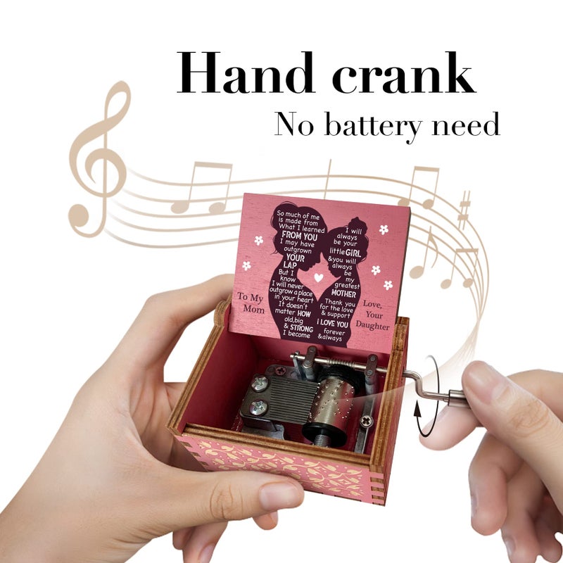 Hcaredee Music Box Gifts for Mom from Daughter,I Love You Mom Gifts You are My Sunshine Hand Crank Wooden Musical Boxes for Mom on Birthday Christmas Mothers Day Pink - Image 2