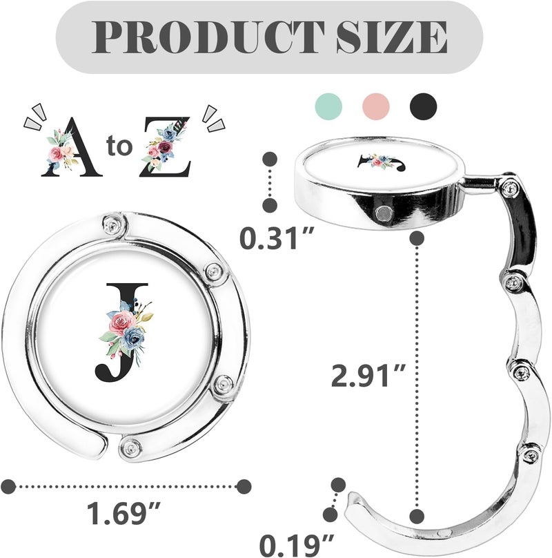 Iqimott 3pcs Personalized Initial Flower Folding Handbag Hanger Magnet Table Hook Holder Collection Desk Purse Hooks for Women Bag (Black-J) - Image 2
