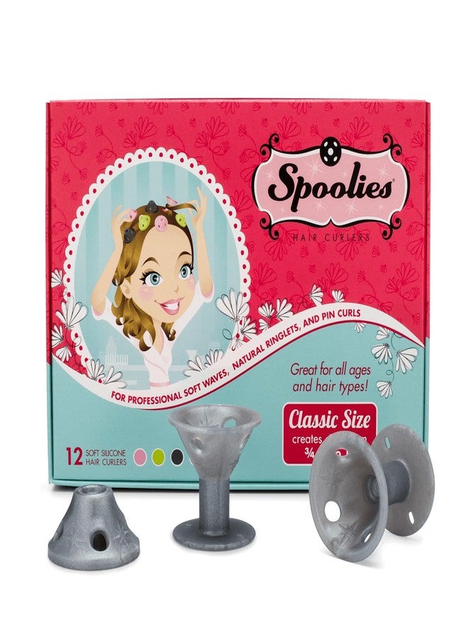 Spoolies Original Hair Curlers, Heatless Silicone Rollers for Natural Hair, Hair Extensions plus Wigs, Made in USA, 12 Medium Size (Silver Edition) - Image 1