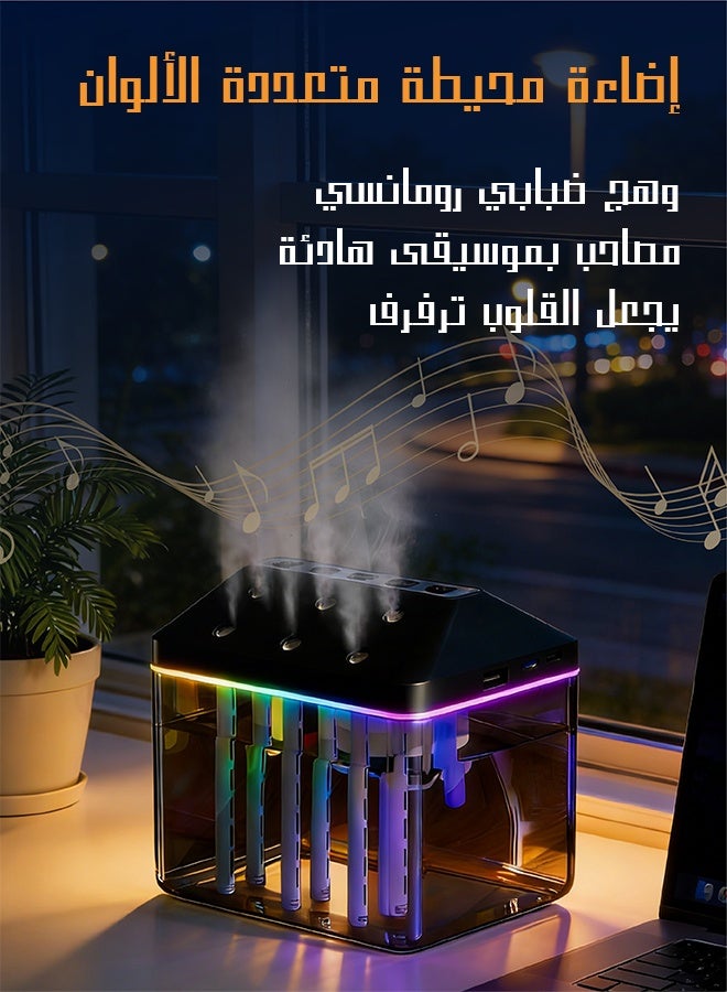 يهييو مرطب هواء, مرطب هواء شخصي 0.9 لتر مع نافورة موسيقية وضوء LED - مرطب هواء بضباب بارد قابلة للشحن - مرطب هواء عطري ذكي بستة مستويات للرش (أسود) - Image 4