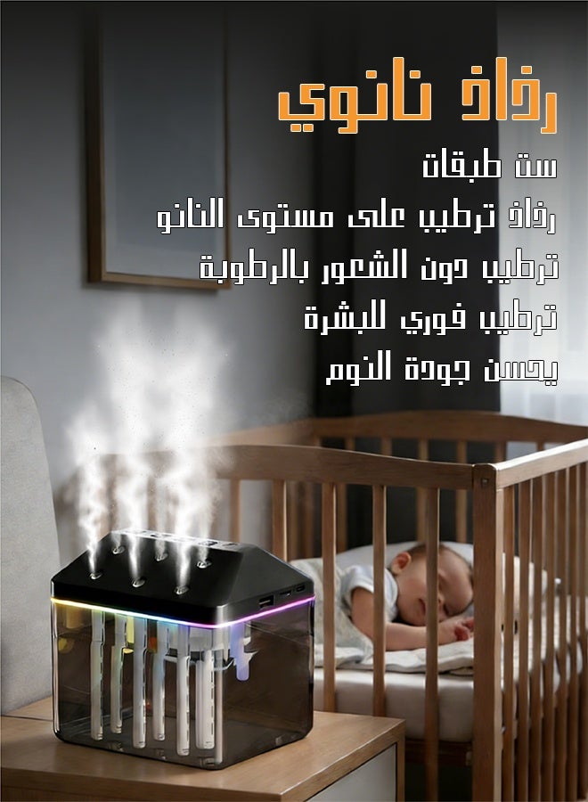 يهييو مرطب هواء, مرطب هواء شخصي 0.9 لتر مع نافورة موسيقية وضوء LED - مرطب هواء بضباب بارد قابلة للشحن - مرطب هواء عطري ذكي بستة مستويات للرش (أسود) - Image 2