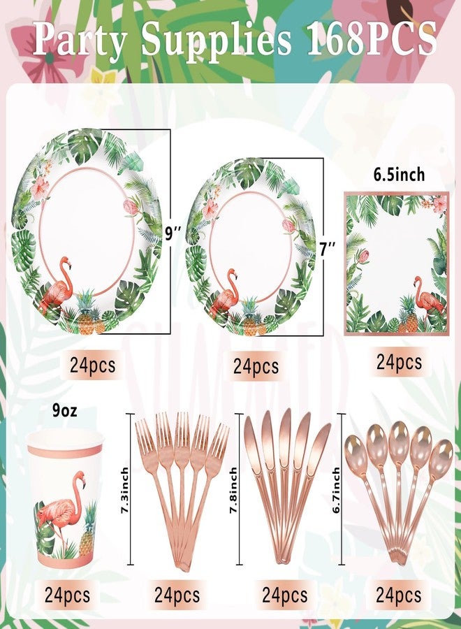 LOOWVY 175Pcs Hawaiian Luau Party Decoration, Luau Plates and Napkins Party Supplies, Flamingo Disposable Paper Plates, Tropical Plates for Beach Theme Decoration, Serves 24 Guests - Image 2