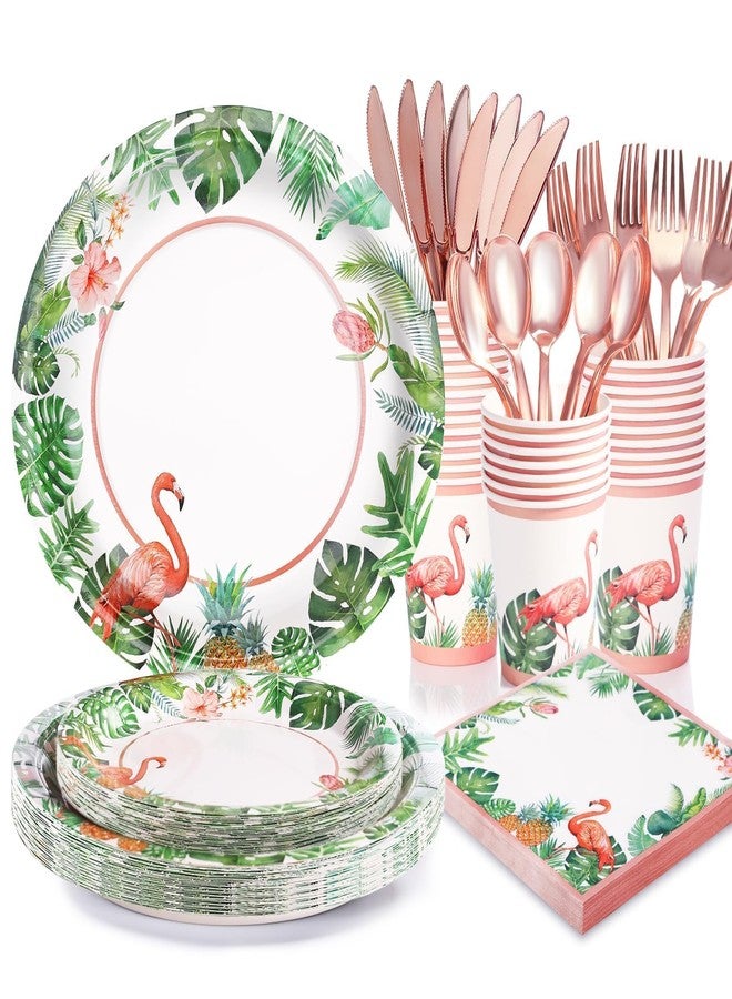 LOOWVY 175Pcs Hawaiian Luau Party Decoration, Luau Plates and Napkins Party Supplies, Flamingo Disposable Paper Plates, Tropical Plates for Beach Theme Decoration, Serves 24 Guests - Image 1
