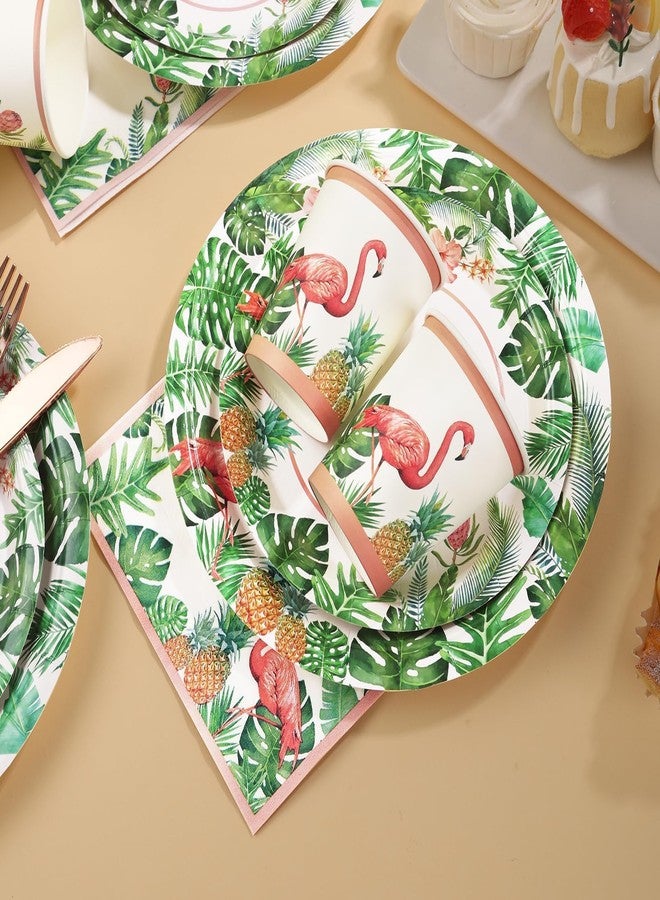 LOOWVY 175Pcs Hawaiian Luau Party Decoration, Luau Plates and Napkins Party Supplies, Flamingo Disposable Paper Plates, Tropical Plates for Beach Theme Decoration, Serves 24 Guests - Image 5