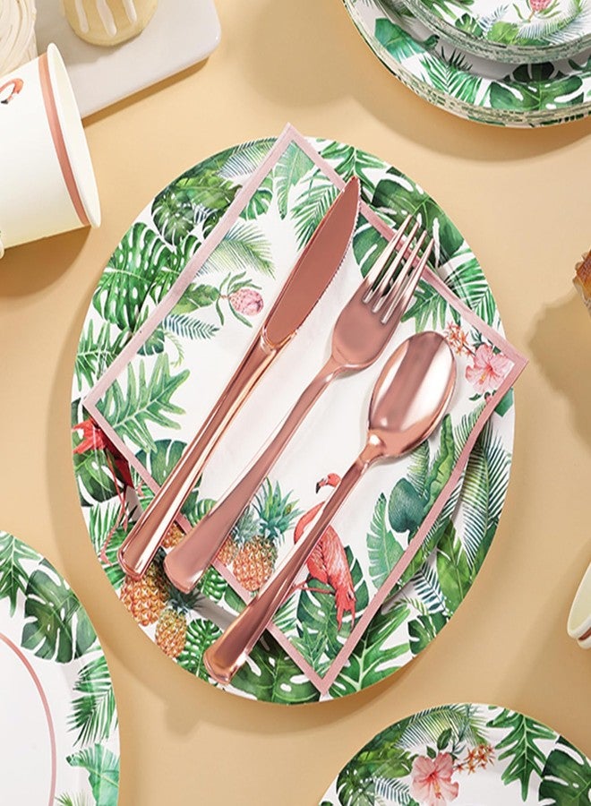 LOOWVY 175Pcs Hawaiian Luau Party Decoration, Luau Plates and Napkins Party Supplies, Flamingo Disposable Paper Plates, Tropical Plates for Beach Theme Decoration, Serves 24 Guests - Image 4