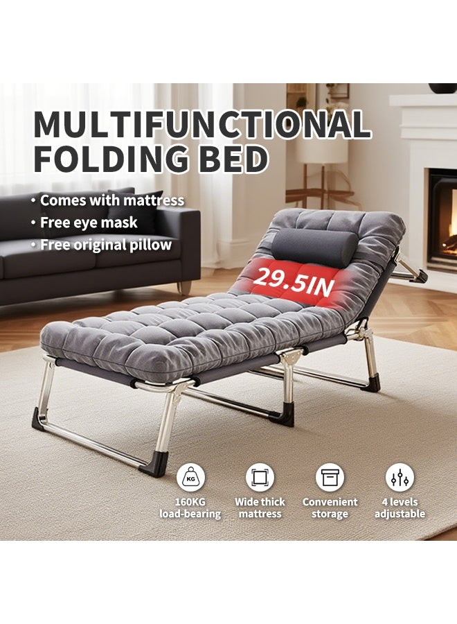 Generic Portable Home Folding Bed, Widened Single Bed With Mattress, Sturdy And Durable Bed Frame, Suitable For Home And Office (190x75x30cm)  - Image 2