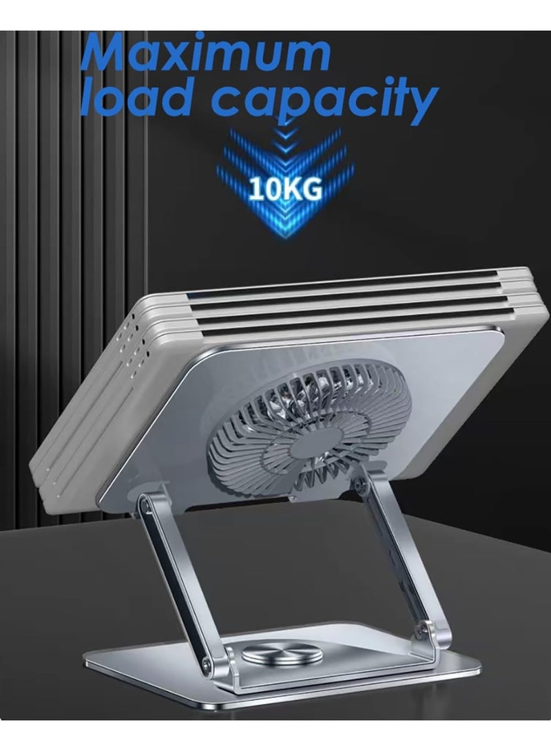 حامل لابتوب بمروحة تبريد RGB – دوران 360°، حامل للابتوب والتابلت، قاعدة معدنية، يدعم أجهزة 10–17.3 بوصة - Image 4