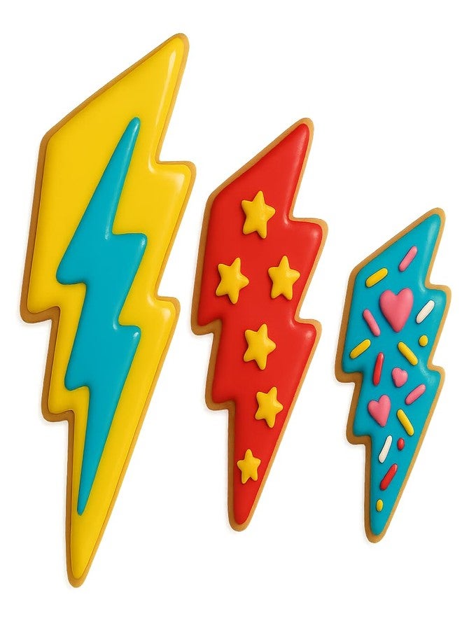 Mighty Gadget Lightning Bolt Cookie Cutter Set - 3 Sizes (4.5", 3.5", 2.5") - Thunderbolt Shape, Baking & Crafting - Image 4