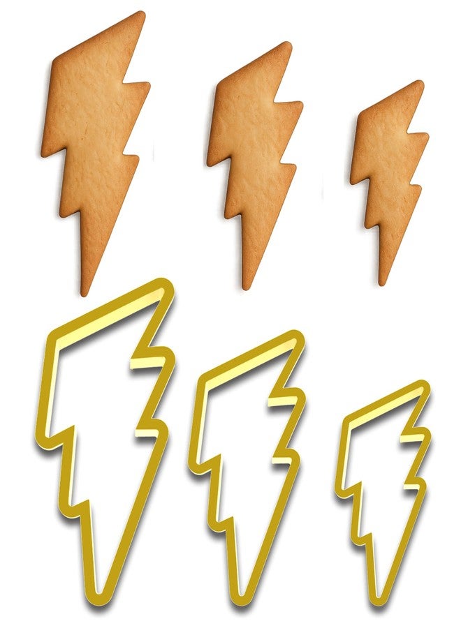 Mighty Gadget Lightning Bolt Cookie Cutter Set - 3 Sizes (4.5", 3.5", 2.5") - Thunderbolt Shape, Baking & Crafting - Image 1