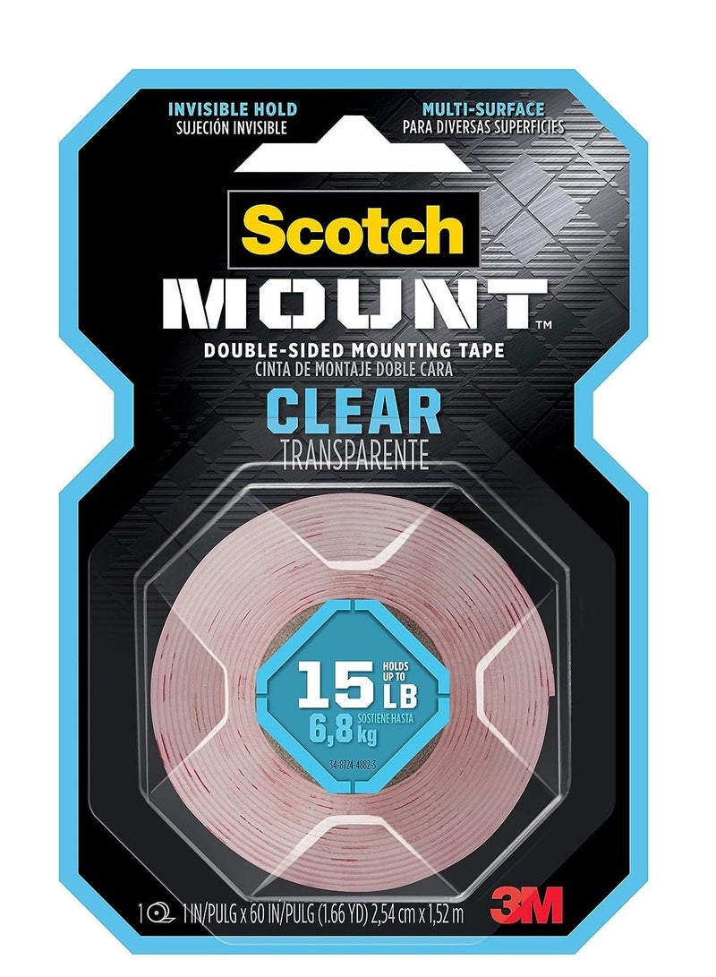 ثري ام شريط تثبيت سكوتش ماونت شفاف مزدوج الجوانب 410H، 1 بوصة × 60 بوصة (2,54 سم × 1,52 م)، 1 لفة/عبوة - Image 1