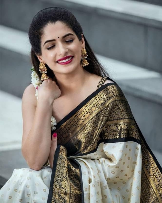 Vivatra Women Banarasi Soft Silk Saree | Jacquard Weaving with Rich Pallu & Border | Includ Matching Utitched Blouse Piece (VT-KP-6019-Off White) - Image 2