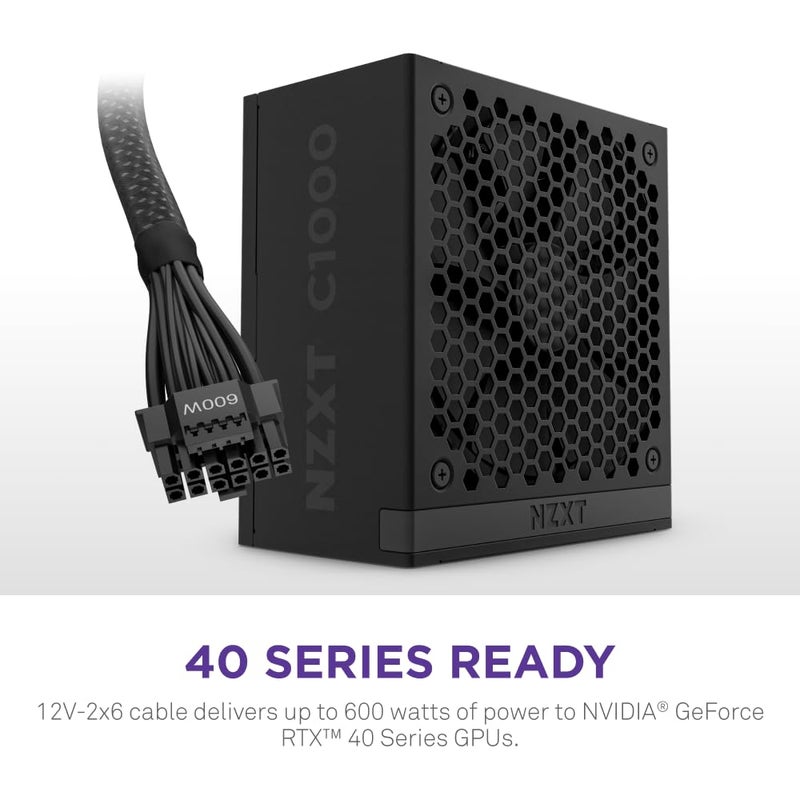 NZXT C1000 Gold ATX 3.1 - Fully Modular Low-Noise PC Gaming Power Supply - 1000 Watts - 80 Plus Gold - 12V-2x6 Connector - Zero Fan Mode - 100% Japanese Capacitors - Black - Image 4