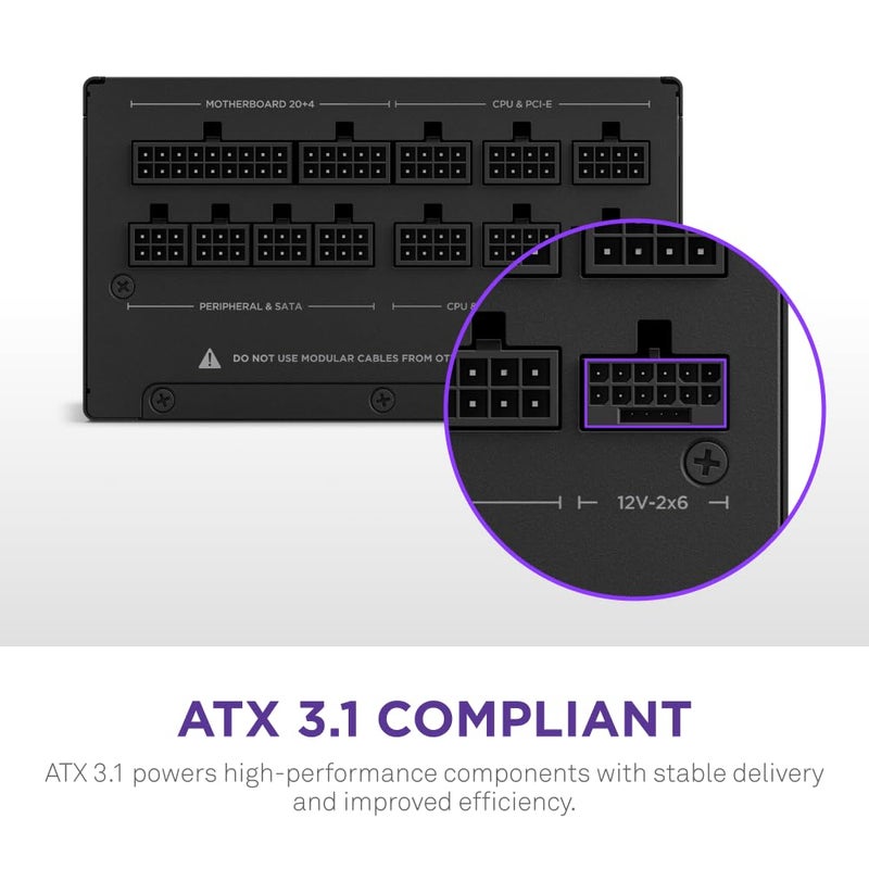 NZXT C1000 Gold ATX 3.1 - Fully Modular Low-Noise PC Gaming Power Supply - 1000 Watts - 80 Plus Gold - 12V-2x6 Connector - Zero Fan Mode - 100% Japanese Capacitors - Black - Image 3