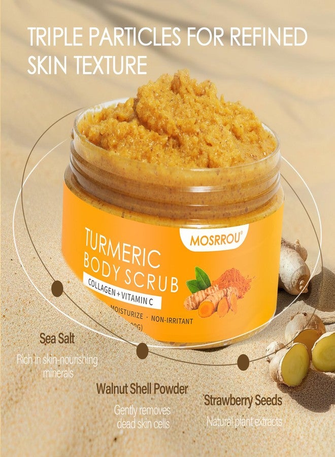 MOSRROU Turmeric Body Scrub Vitamin C Exfoliating Body Scrub With Collagen And Coconut Oil Body Exfoliator Dead Skin Remover Smooth And Hydrated Natural Scrub For Butt Bikini Area With Loofah - Image 5