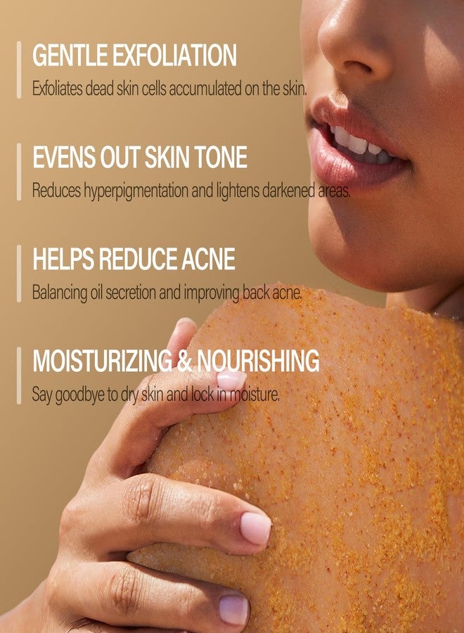 MOSRROU Turmeric Body Scrub Vitamin C Exfoliating Body Scrub With Collagen And Coconut Oil Body Exfoliator Dead Skin Remover Smooth And Hydrated Natural Scrub For Butt Bikini Area With Loofah - Image 2
