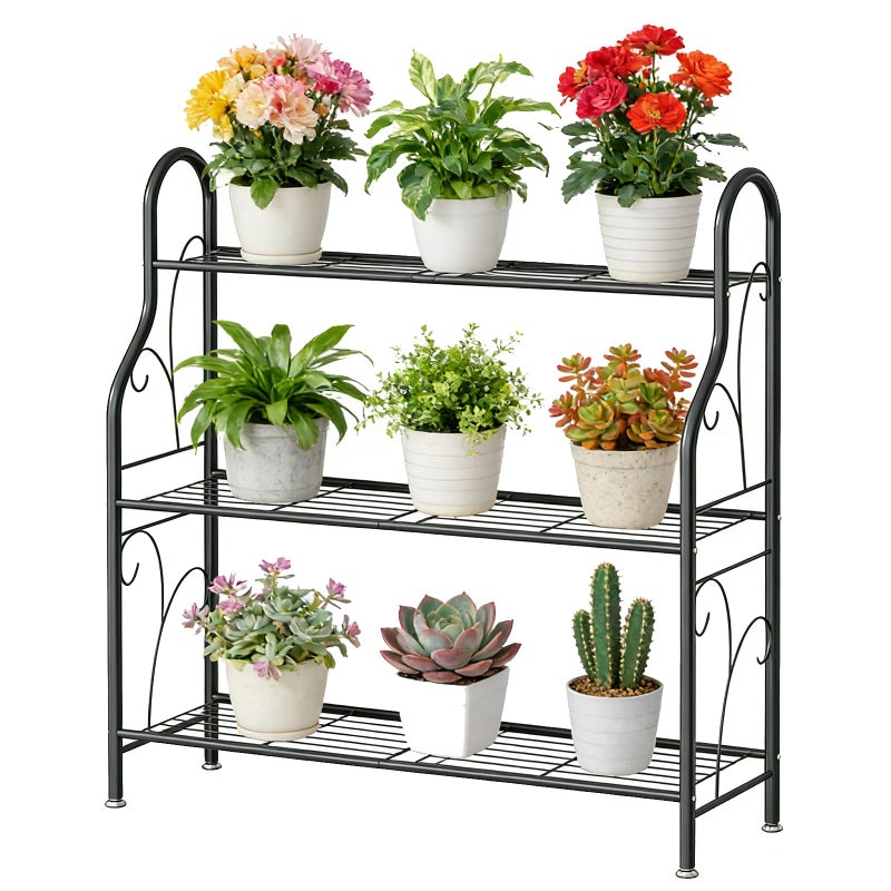 SORCEDAS Plant Stand Indoor Outdoor Plant Shelf 3 Tier Metal Corner Flower Stand Multiple Holder for Patio Garden Balcony Living Room, Dark Grey - Image 1