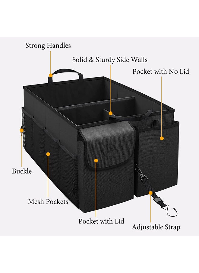 Hihonor - Car Trunk Organizer,Portable Cargo Storage Box,Foldable Storage Box with 3 Compartments,Non-slip Bottom for SUV/Van/Camping Picnic(Black) - Image 1
