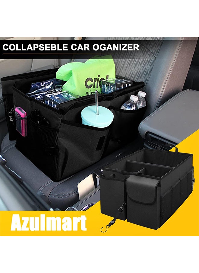 Hihonor - Car Trunk Organizer,Portable Cargo Storage Box,Foldable Storage Box with 3 Compartments,Non-slip Bottom for SUV/Van/Camping Picnic(Black) - Image 1
