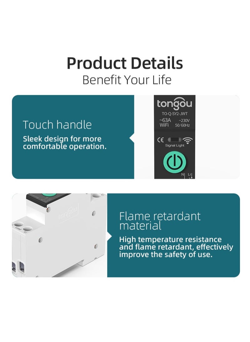 tongou - TUYA WiFi MCB Smart Circuit Breaker Over Current Under Voltage Protection With Metering 1-63A Wireless Remote Control Switch - Image 1