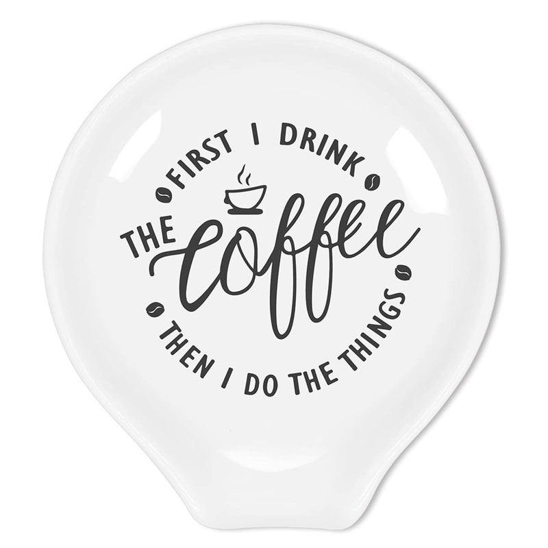 Littlefa Funny Coffee Spoon Rest-But First Coffee Ceramic Spoon Holder-Cafe Station Bar Accessories - Image 1