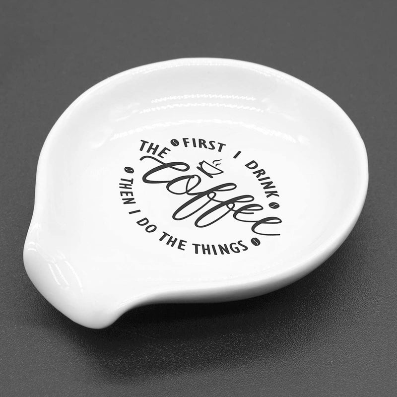 Littlefa Funny Coffee Spoon Rest-But First Coffee Ceramic Spoon Holder-Cafe Station Bar Accessories - Image 4