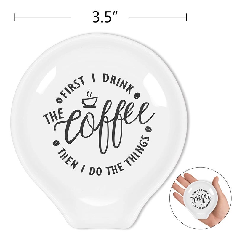 Littlefa Funny Coffee Spoon Rest-But First Coffee Ceramic Spoon Holder-Cafe Station Bar Accessories - Image 2