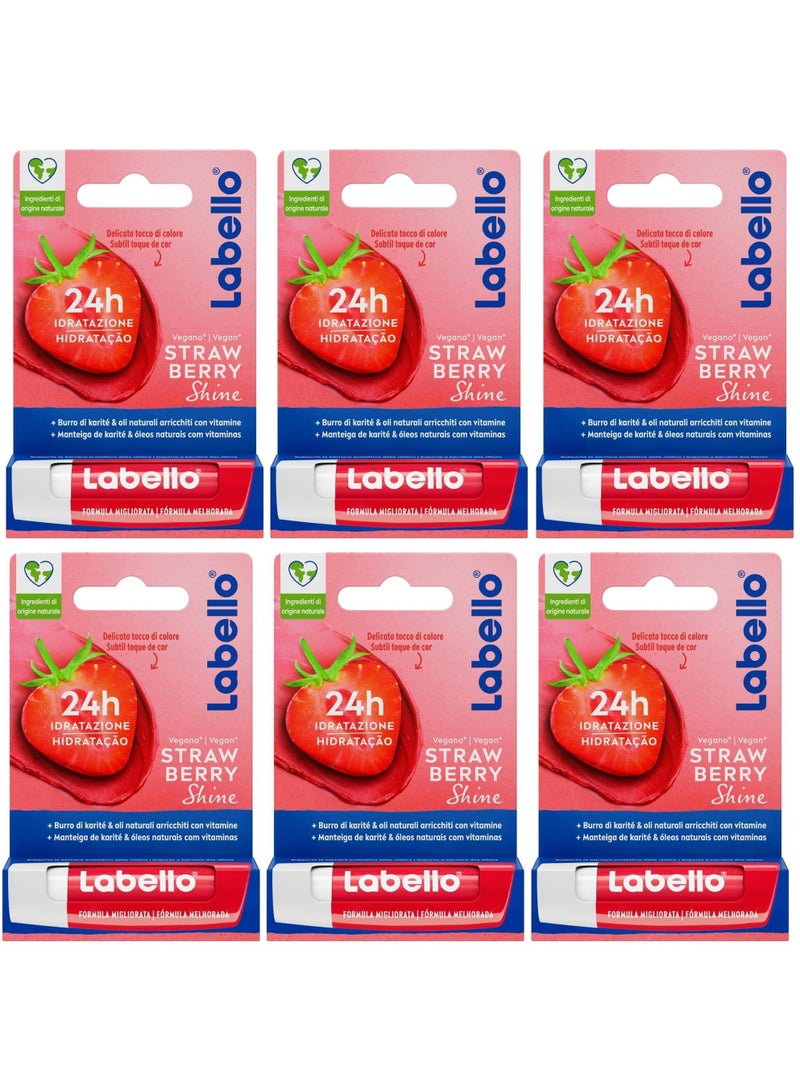 Labello 24H Moisturize Lip Care Strawberry Shine 4.8g (Pack of 6) - Image 1