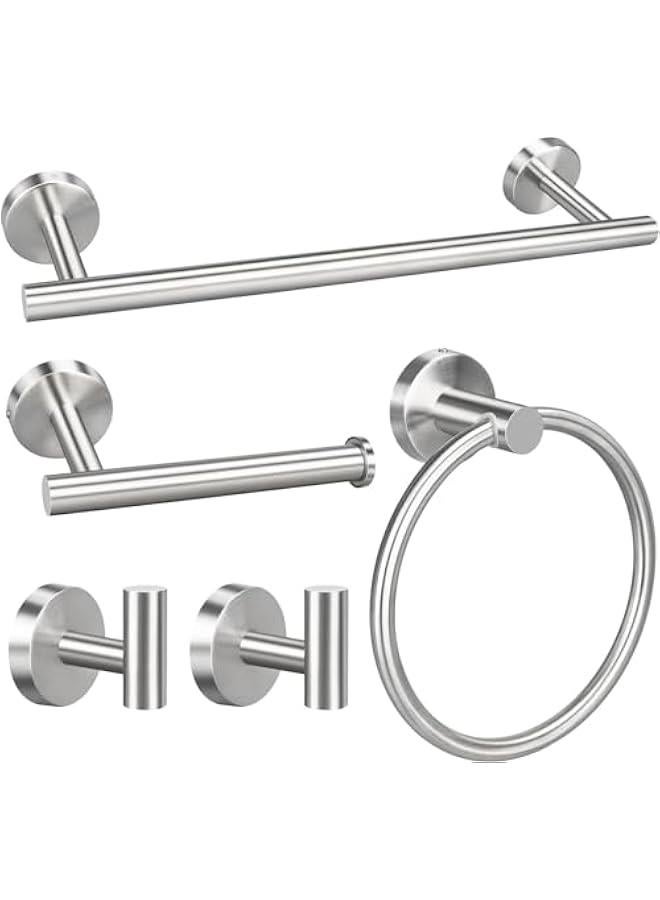 HOOKOR 5pcs Bathroom Hardware Set, Matte Black/Brushed Nickel/Brushed Gold Bathroom Hardware Set, Including Hand Towel Bars, Toilet Paper Holders, Towel Rings, Robe Towel Hooks (Brushed Nickel) - Image 1