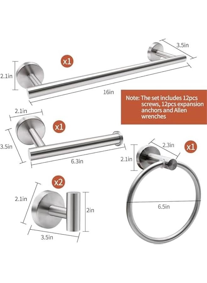 HOOKOR 5pcs Bathroom Hardware Set, Matte Black/Brushed Nickel/Brushed Gold Bathroom Hardware Set, Including Hand Towel Bars, Toilet Paper Holders, Towel Rings, Robe Towel Hooks (Brushed Nickel) - Image 2