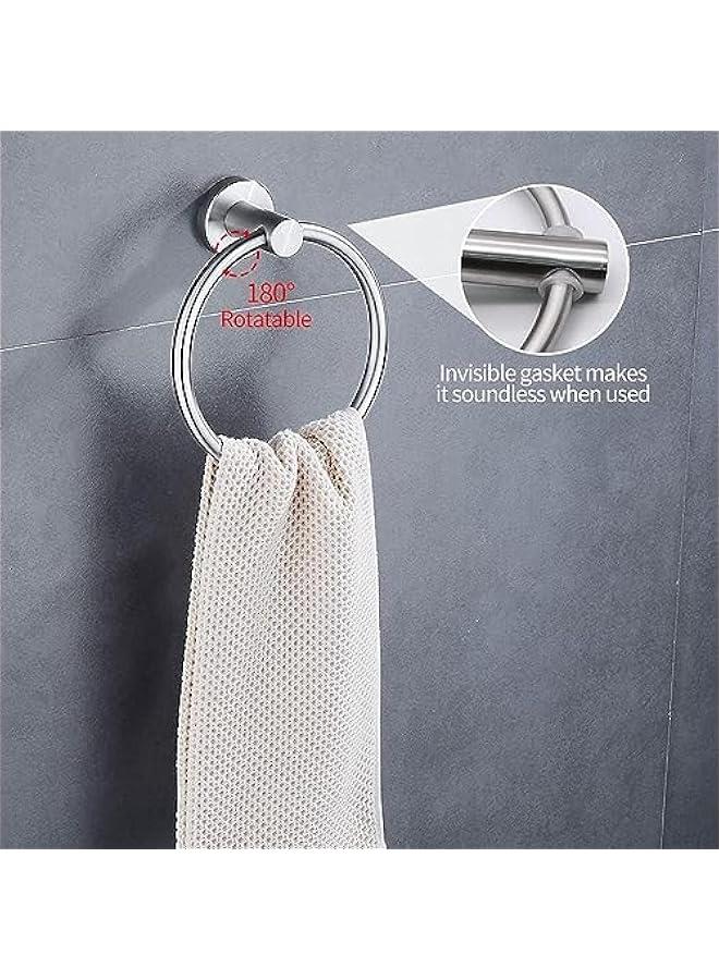 HOOKOR 5pcs Bathroom Hardware Set, Matte Black/Brushed Nickel/Brushed Gold Bathroom Hardware Set, Including Hand Towel Bars, Toilet Paper Holders, Towel Rings, Robe Towel Hooks (Brushed Nickel) - Image 4