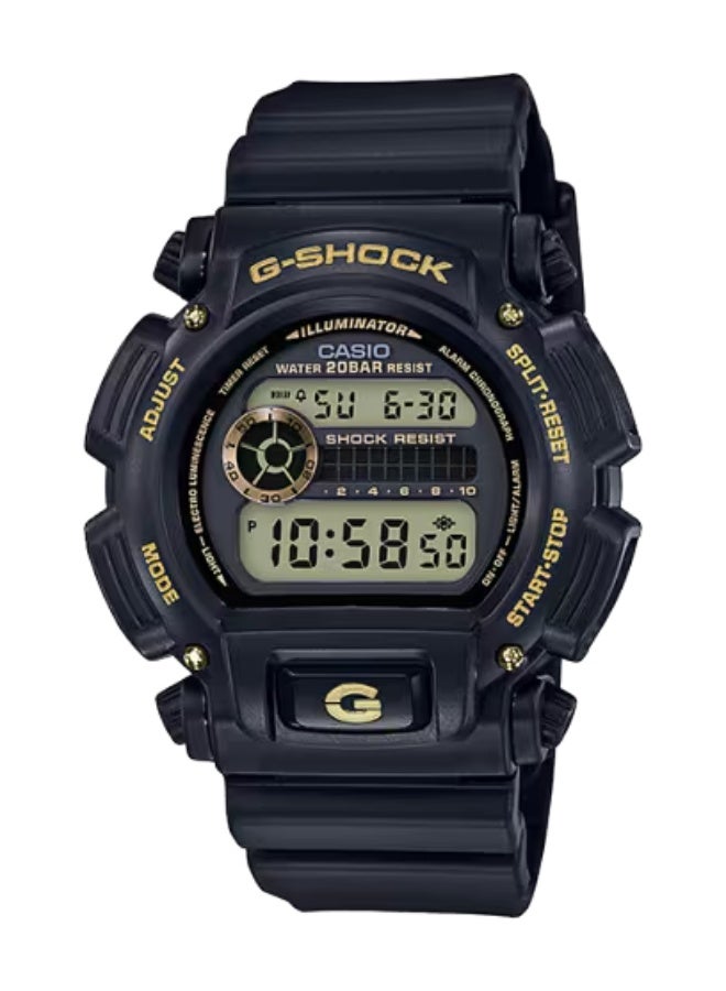 Casio G-Shock DW-9052GBX-1A9DR Men’s Digital Watch, Black Resin Case, Gold Accent Dial, Shock Resistant, 200M Water Resistant, LED Light