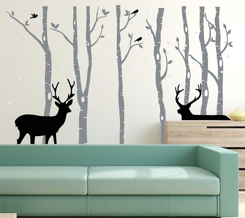 LUCKKYY Birch Tree Deer Wall Decal Nursery Forest Removable Birch Trees Vinyl Sticker for Kids Bedroom Decor Nursery Bedroom (Grey) - Image 4
