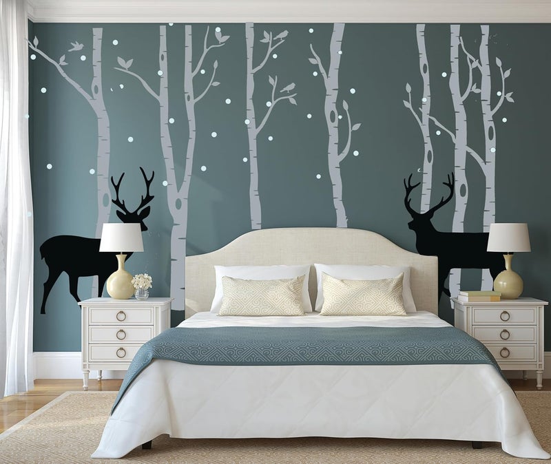 LUCKKYY Birch Tree Deer Wall Decal Nursery Forest Removable Birch Trees Vinyl Sticker for Kids Bedroom Decor Nursery Bedroom (Grey) - Image 2