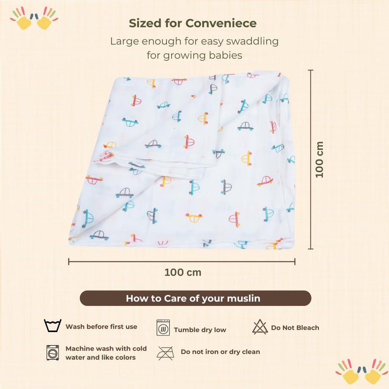Novanest 100% Organic Cotton Baby Muslin Swaddle Set - Double-Layered, Ultra-Soft Cotton Swaddle for Newborns, Pack of 3 (Multicolor, 100 x 100 cm) - Muslin Wrapper for Baby - Image 3