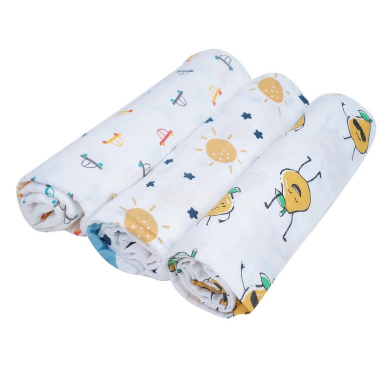 Novanest 100% Organic Cotton Baby Muslin Swaddle Set - Double-Layered, Ultra-Soft Cotton Swaddle for Newborns, Pack of 3 (Multicolor, 100 x 100 cm) - Muslin Wrapper for Baby - Image 1