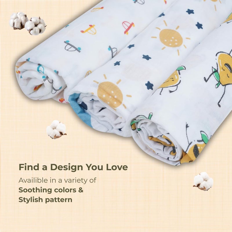 Novanest 100% Organic Cotton Baby Muslin Swaddle Set - Double-Layered, Ultra-Soft Cotton Swaddle for Newborns, Pack of 3 (Multicolor, 100 x 100 cm) - Muslin Wrapper for Baby - Image 2