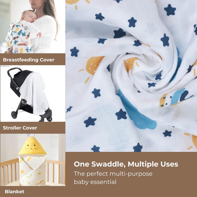 Novanest 100% Organic Cotton Baby Muslin Swaddle Set - Double-Layered, Ultra-Soft Cotton Swaddle for Newborns, Pack of 3 (Multicolor, 100 x 100 cm) - Muslin Wrapper for Baby - Image 5
