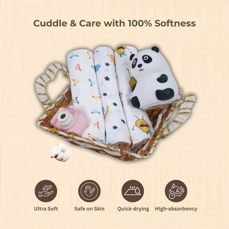 Novanest 100% Organic Cotton Baby Muslin Swaddle Set - Double-Layered, Ultra-Soft Cotton Swaddle for Newborns, Pack of 3 (Multicolor, 100 x 100 cm) - Muslin Wrapper for Baby - Image 4