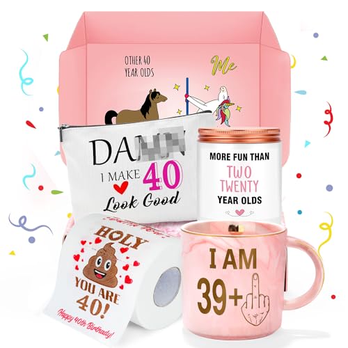 Pradnel 40th Birthday Gifts Women Funny 40 Year Old Birthday Gifts for Women 40 and Fabulous Decorations 40th Bday Gift Ideas for Woman 40s Her Best Friend - Coffee Mug Card Makeup Bag Toilet Paper - Image 1
