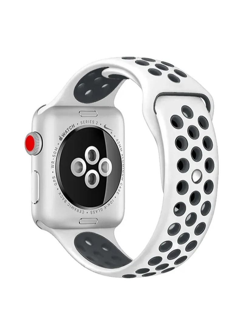 HEXABEX - Apple Watchband Compatible with 42mm(Series 10)/41mm/40mm/38mm Nike Apple Watch Strap for Apple Watch All Series White/Black - Image 1