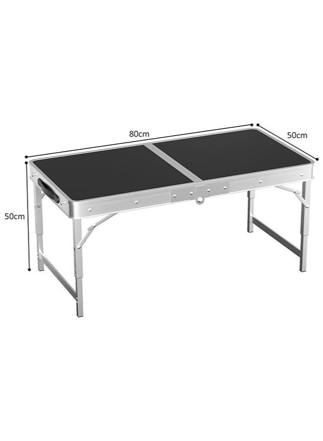 Arabest Folding Table, Portable Lightweight Folding Camping Table, Aluminum Small Folding Table, Portable with Handle, Adjustable Height, Suitable for Picnic, Party, BBQ (White, 80 x 50 cm) - Image 2