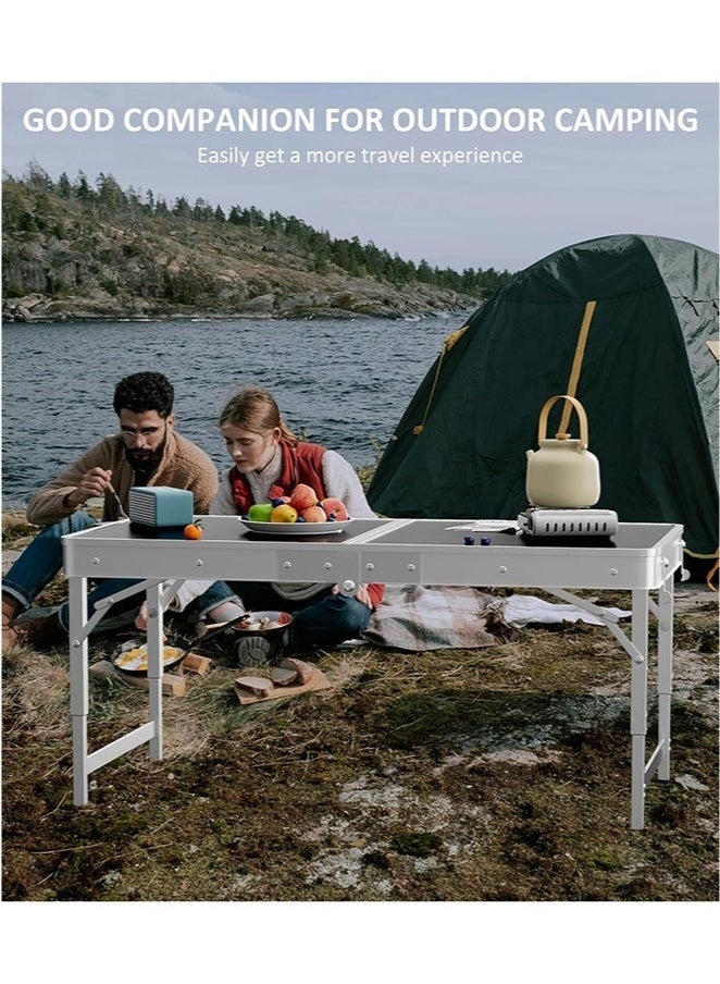 Arabest Folding Table, Portable Lightweight Folding Camping Table, Aluminum Small Folding Table, Portable with Handle, Adjustable Height, Suitable for Picnic, Party, BBQ (White, 80 x 50 cm) - Image 3
